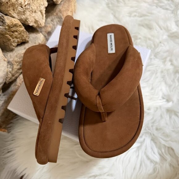 Naked Wolfe Hilary Brown Leather Platform Flip Flop Sandals EU 37 US 7 - Picture 7 of 10